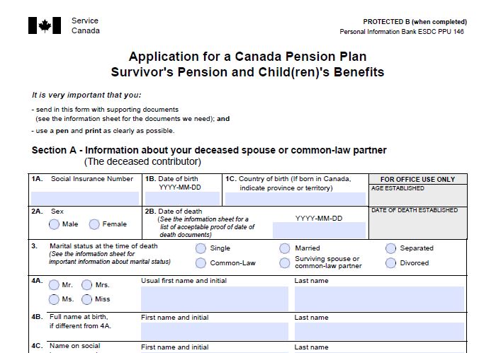 2aCanada Pension Plan Survivor's Pension and Child(ren)'s Benefit(s), Application Kit (ISP1300)